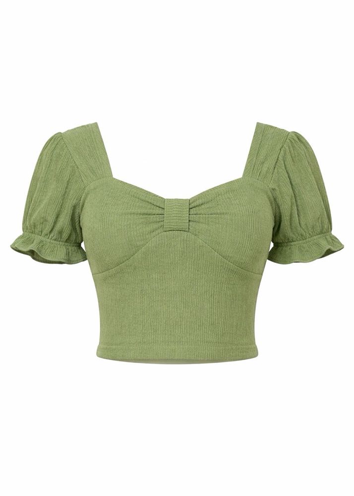 Cute Green Puff Sleeve Crop Top