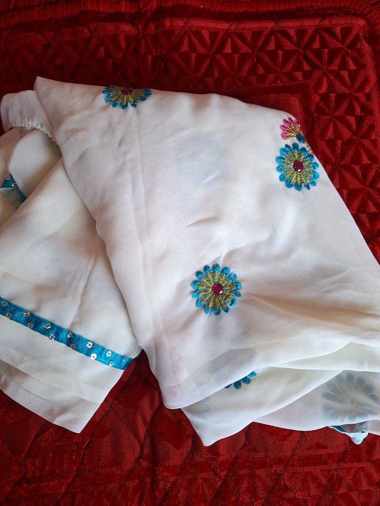White Embroidered saree with Sequins