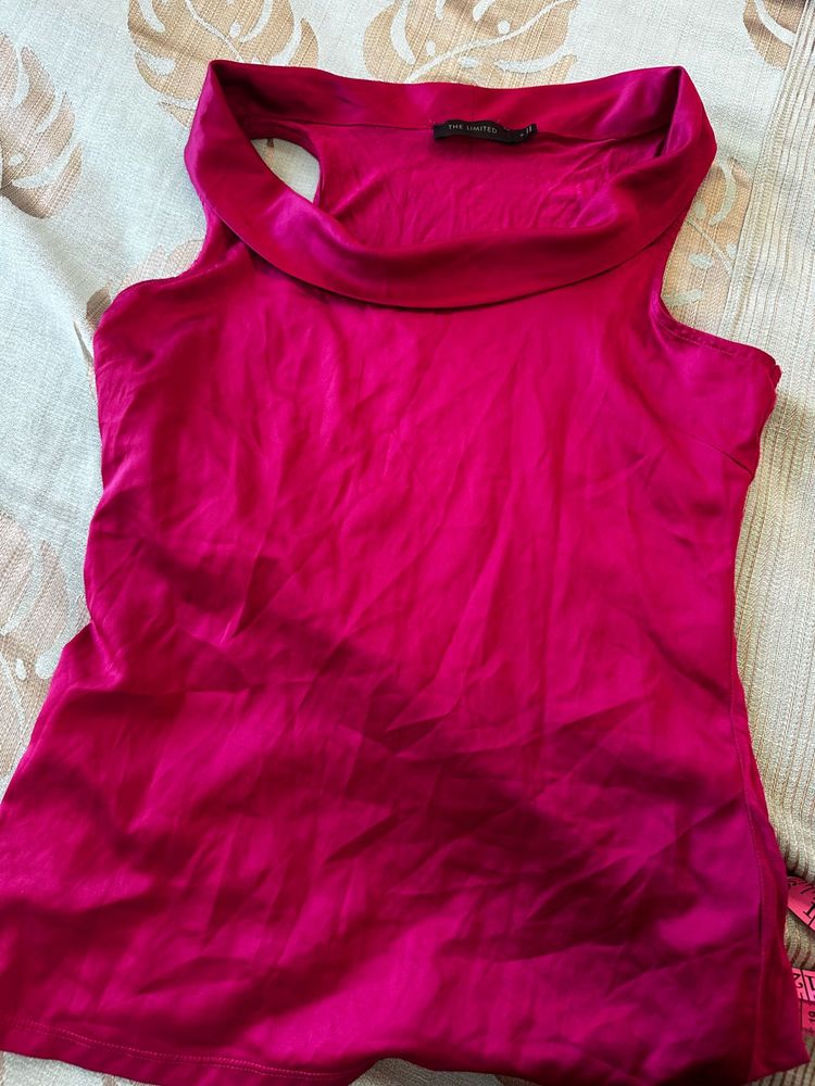Sleek Fuchsia Sleeveless Cowl Neck Top