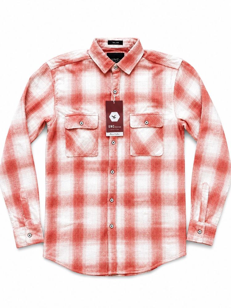 Men's Red &amp; White Plaid Flannel Shirt