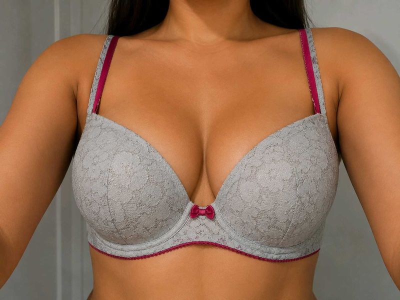 White Lace Bra with Pink Trim