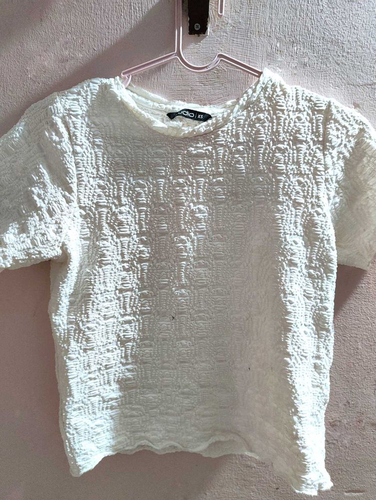 Textured White Cropped Top