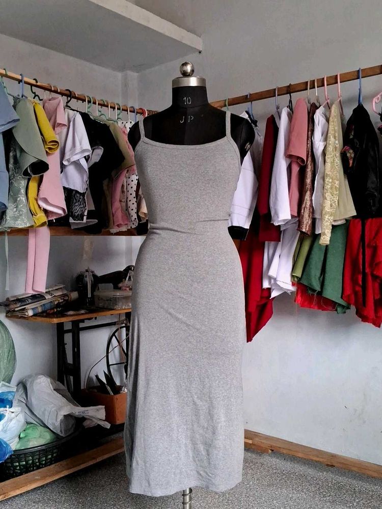 Grey Spaghetti Strap Maxi Dress