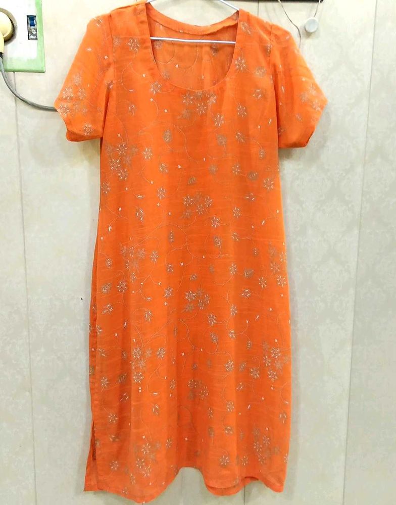 Orange Embroidered Kurta with salwar