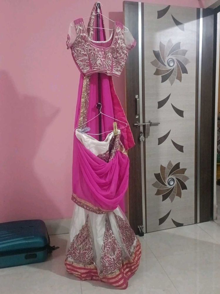 Beautiful Pink &amp; White Lehenga Choli
