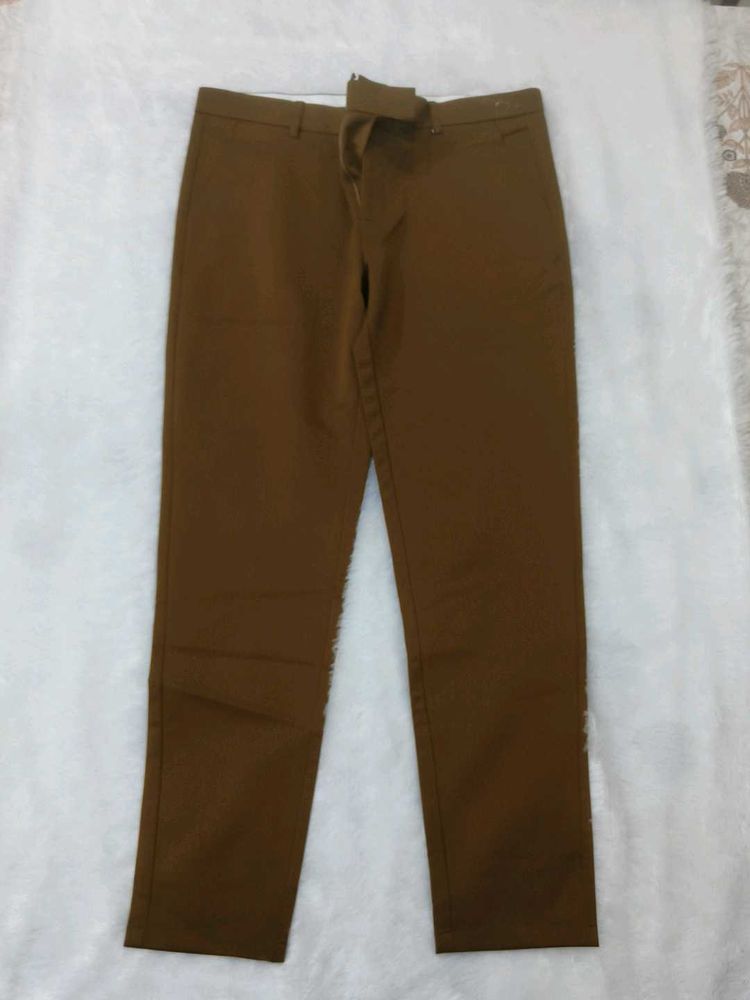 Brown Flat-Front Chino Pants