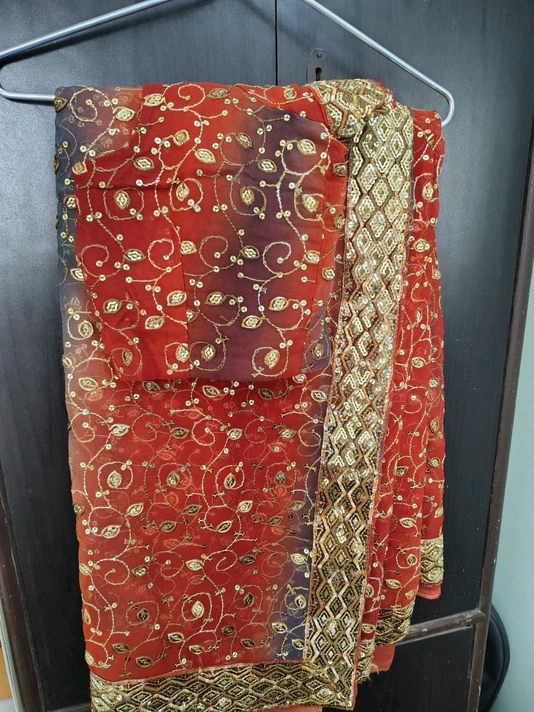 Elegant Red &amp; Gold Saree