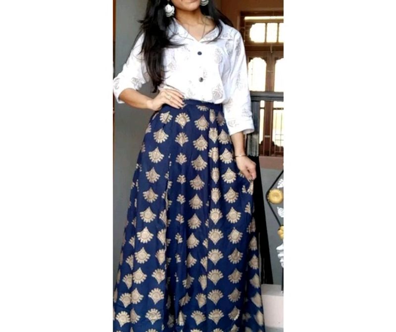 Elegant Blue &amp; Gold Maxi Skirt Set