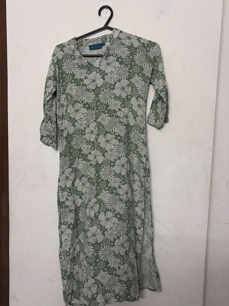 Green Floral Print Kurta