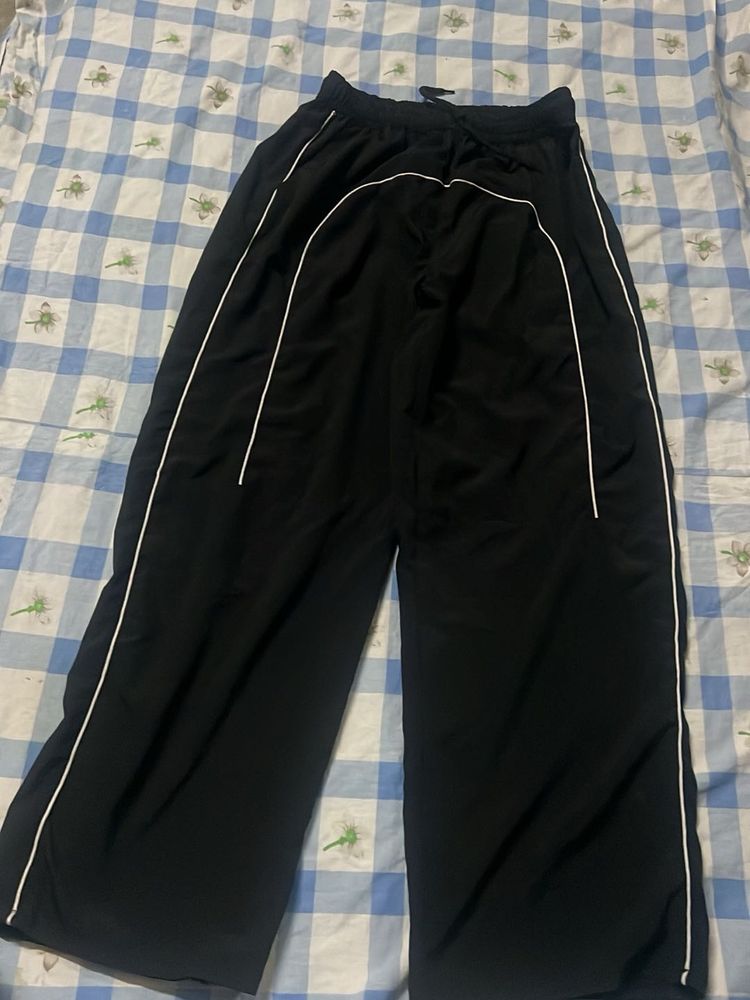 Black Wide-Leg Track Pants