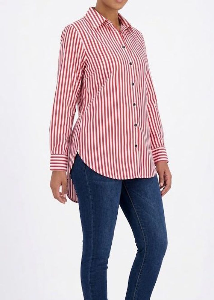 Classic Red &amp; White Striped Button-Up Shirt