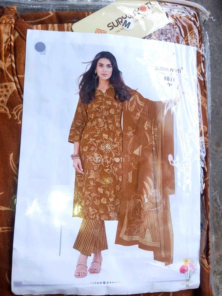 Elegant Brown Printed Kurta Set / stitched