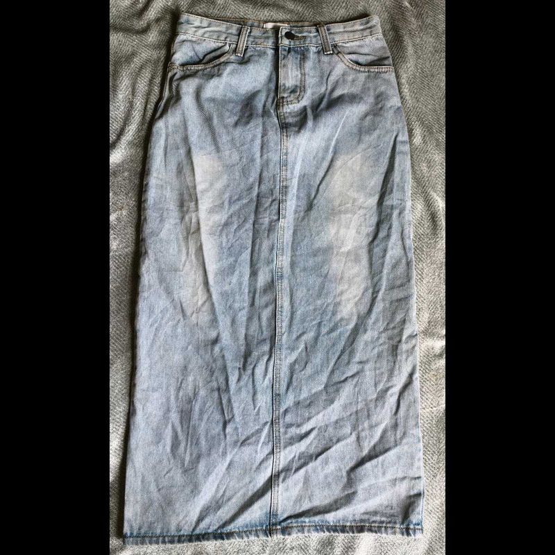 12286. Light Wash Denim Maxi Skirt