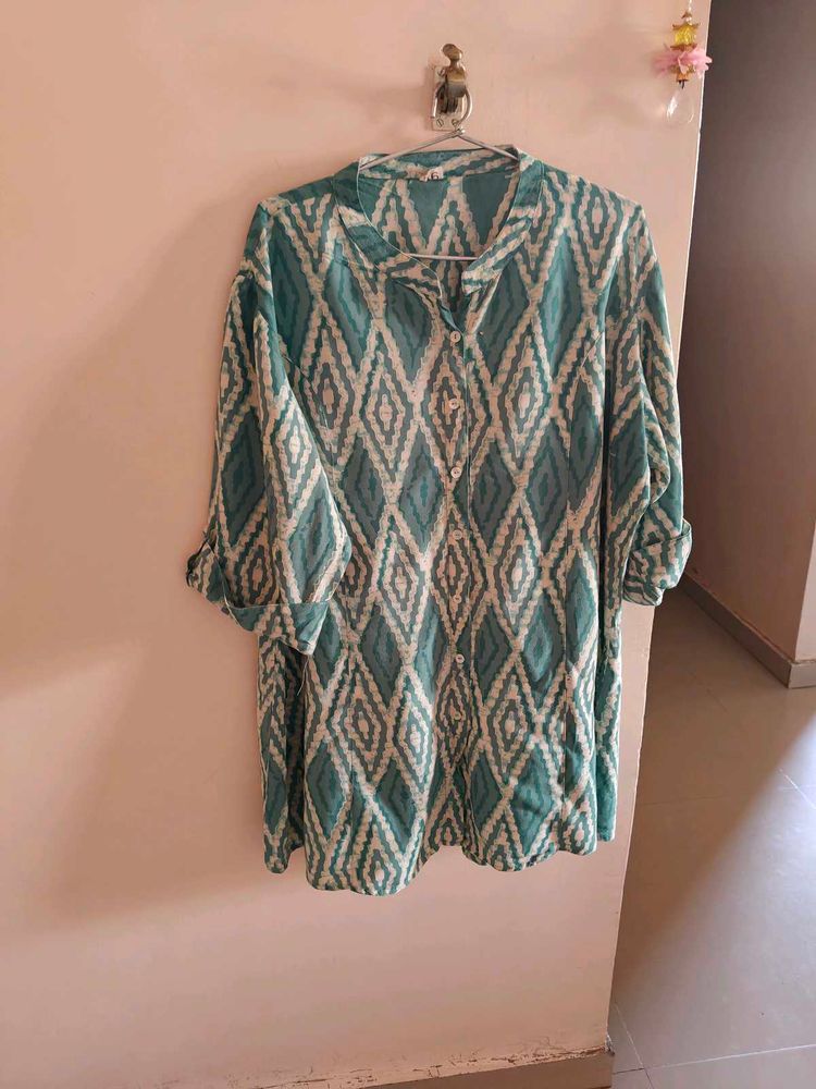 Teal Diamond Print Kurta