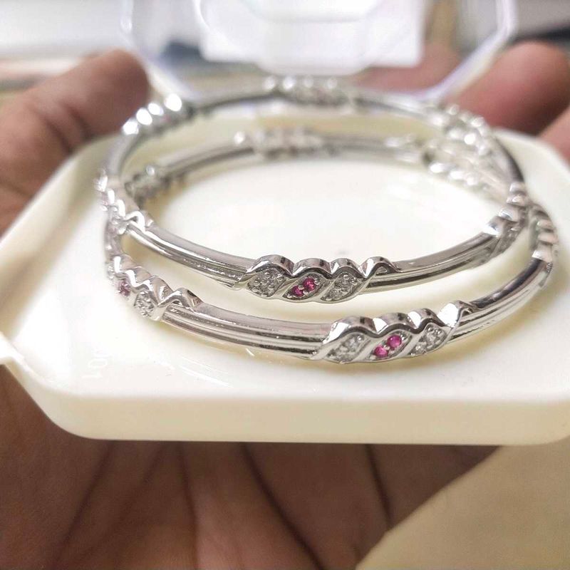 Pure Silver Bangles with Stone Accents