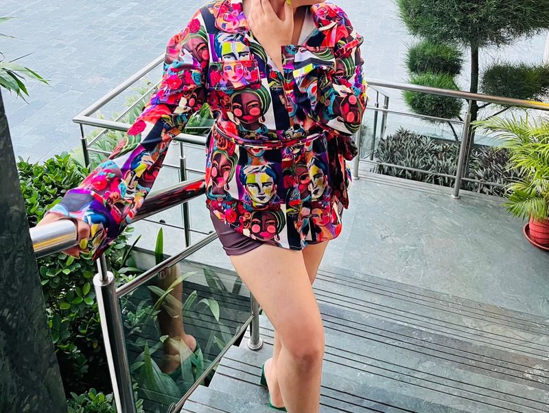 Vibrant Abstract Face Print Kimono Top