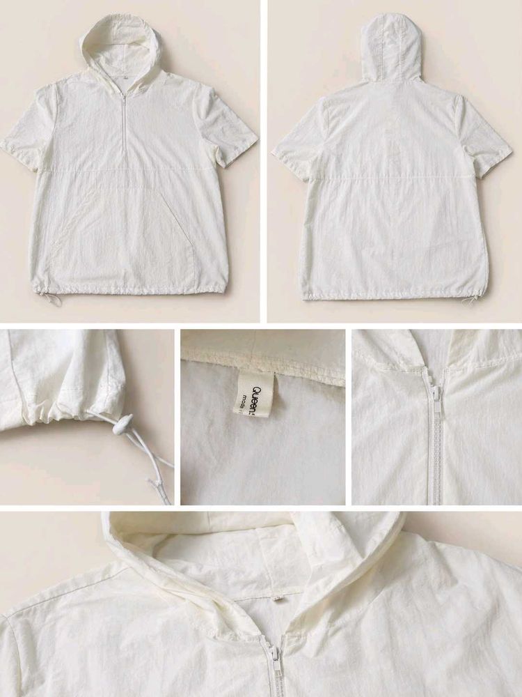 White Short Sleeve Hooded Pullover Top