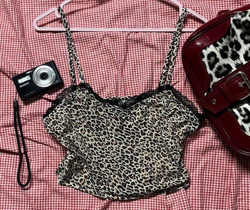 Cheetah Print Lace Trim Cami Top