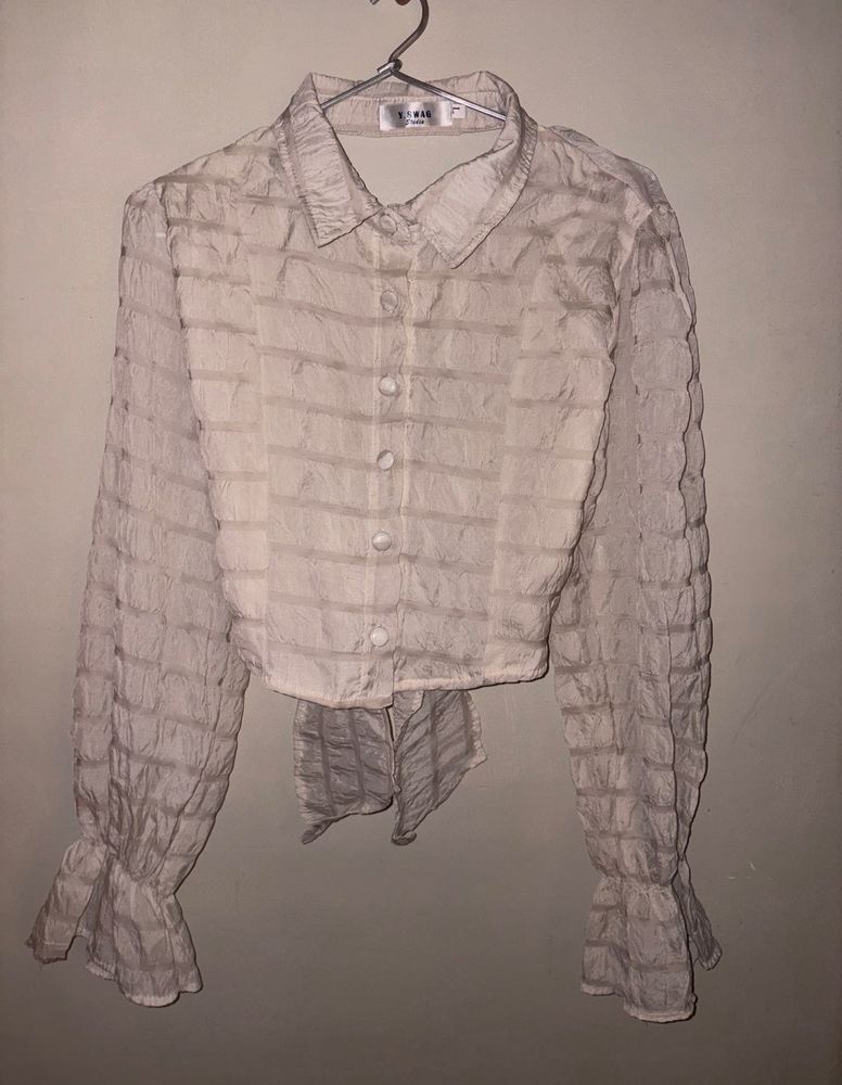 🔴CLEARANCE SALE 🔴Sheer Striped Button-Up Blouse