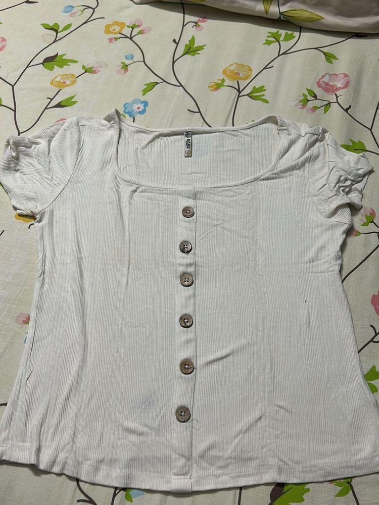 White Button-Up Ribbed Top