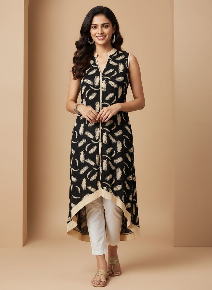 Stylish Feather Print Kurta