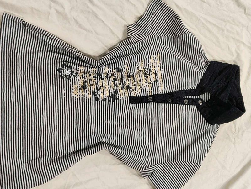 Y2K Striped Polo Shirt with Embellishment