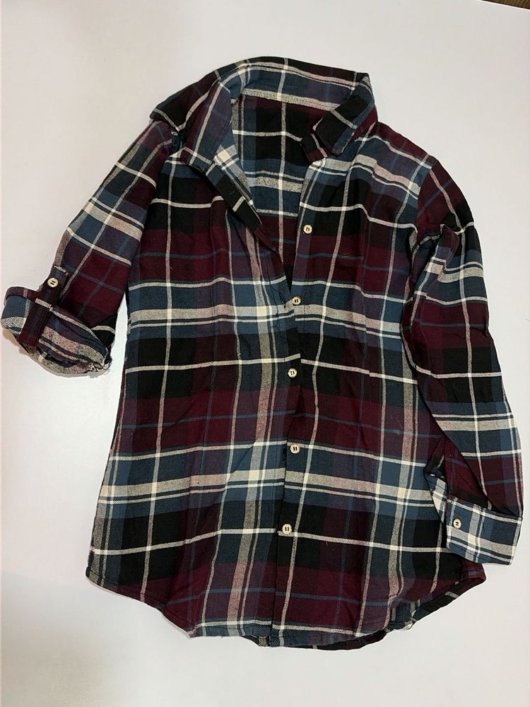 Plaid Flannel Button-Up Shirt