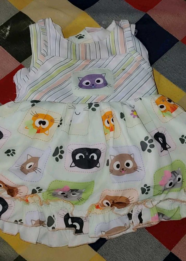 Adorable Cat Print Baby Dress