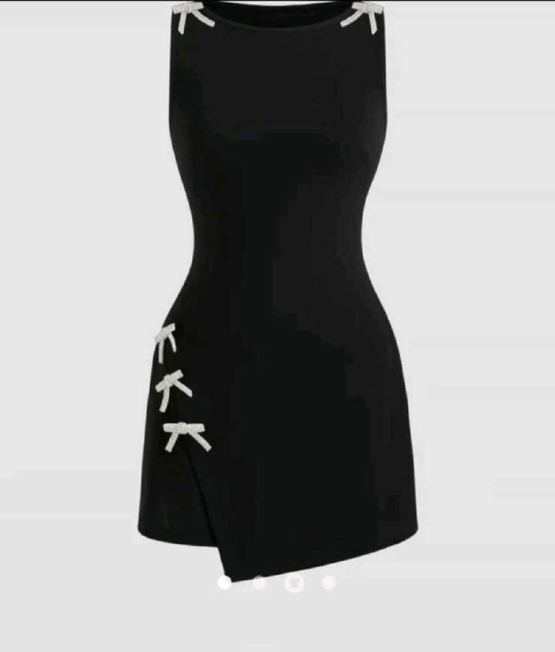 Chic Black Dress with Bow Accents