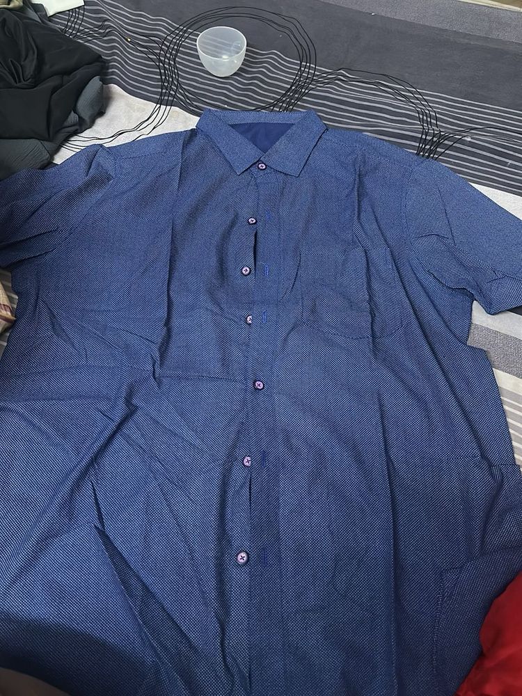 Men's Blue Textured Short Sleeve Shirt