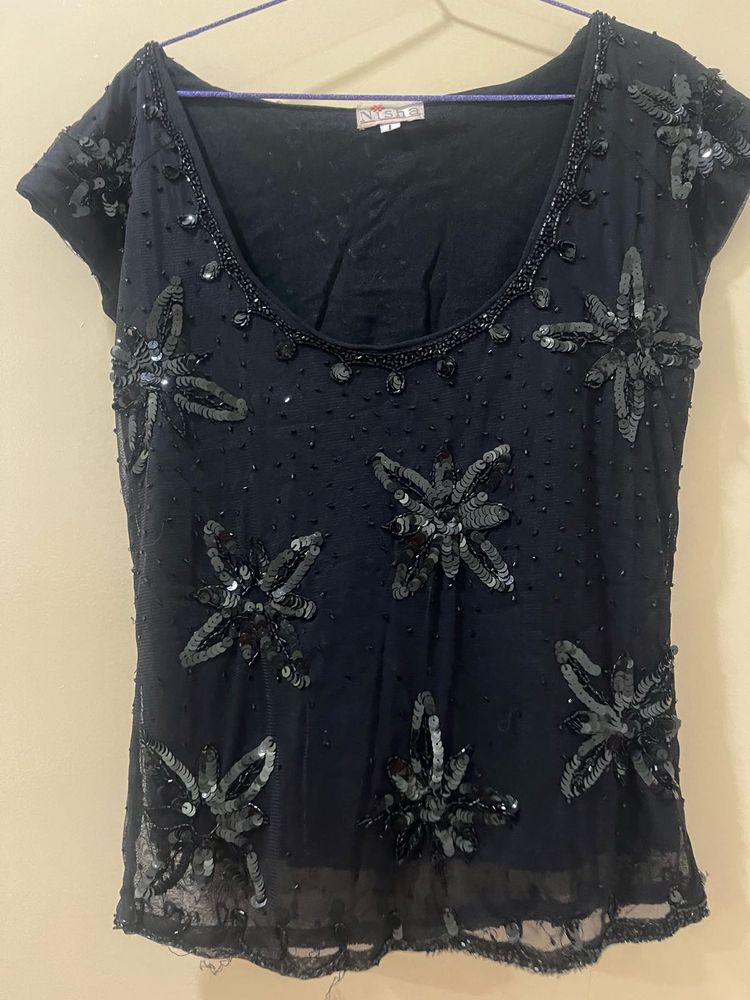 Black Sequin Embellished Top