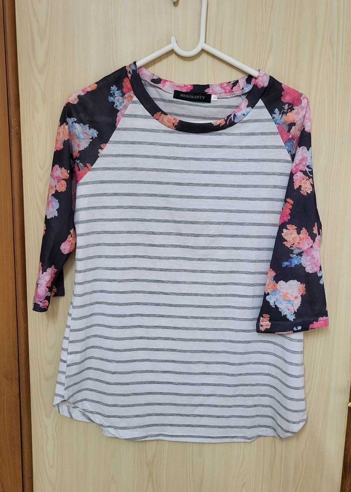 Striped Floral Sleeve Top Never Used