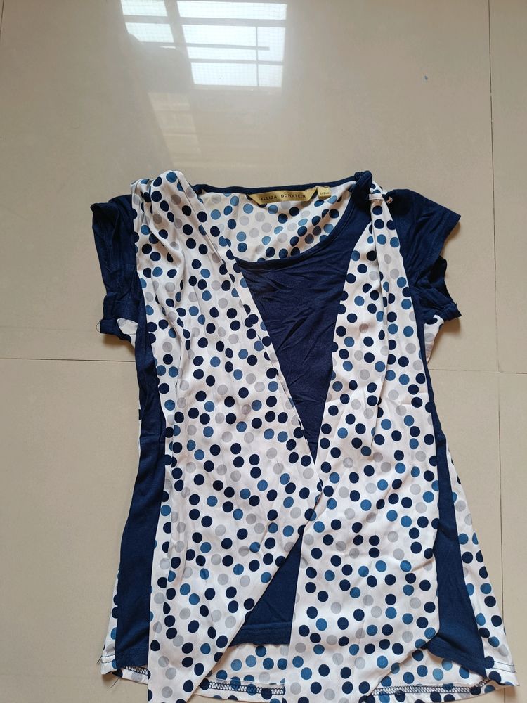 Beautiful White And Blue Polka Dot Top