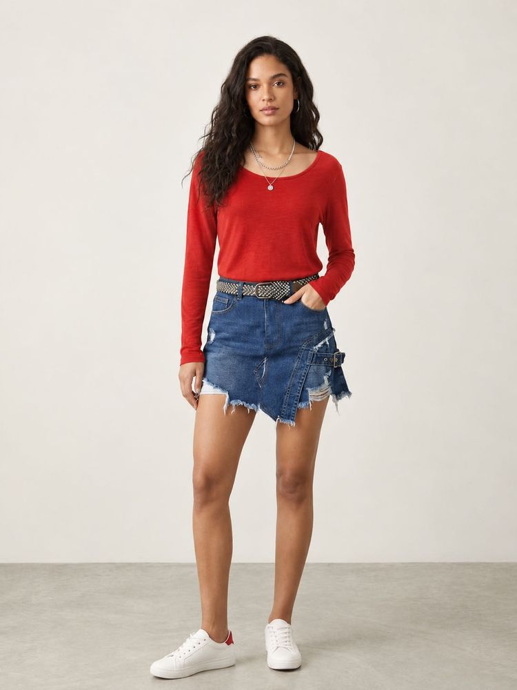 Red Long Sleeve Casual Top