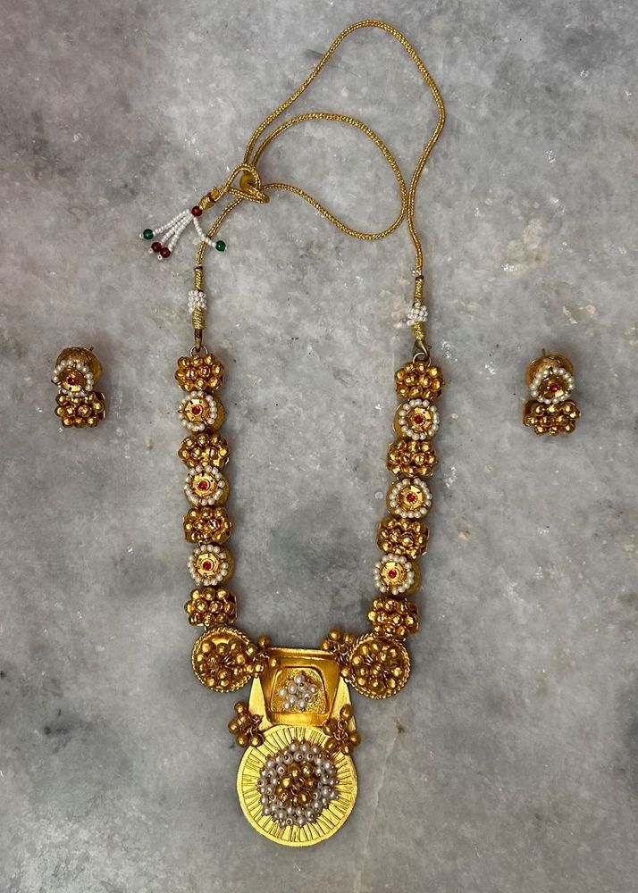Traditional Gold-Toned Necklace &amp; Earrings Set