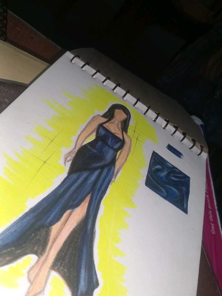Elegant Blue Evening Gown Sketch