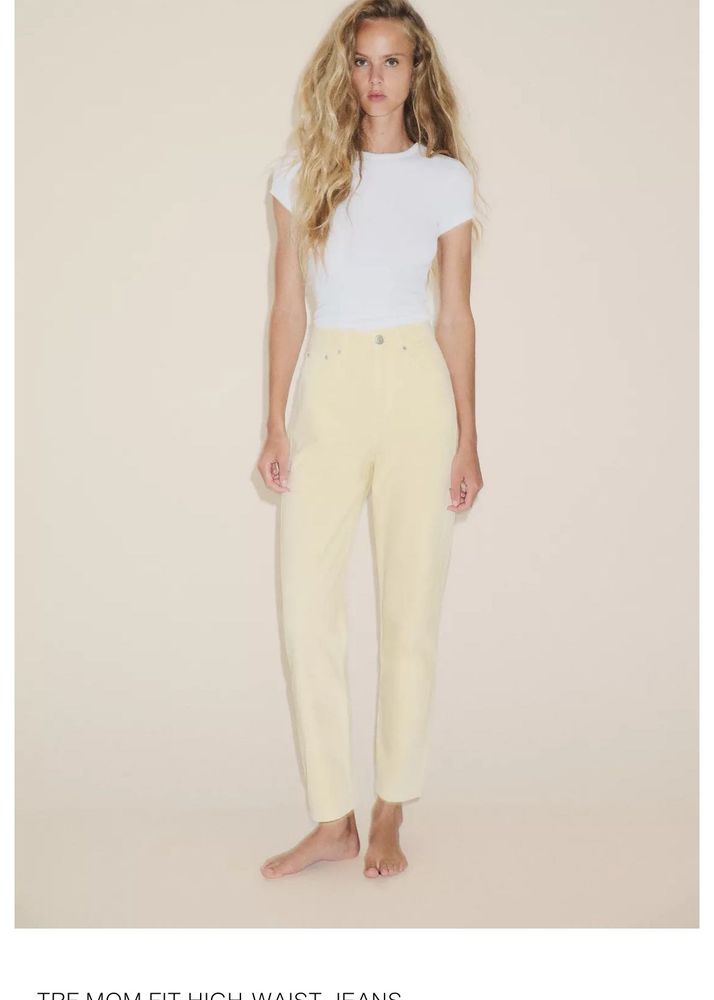 Pale Yellow Mom Fit High Waist Jeans