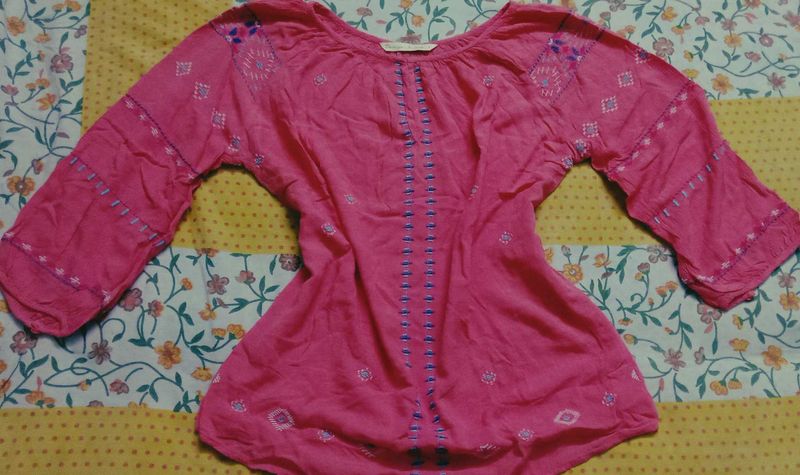 Coral Embroidered Kurta Top