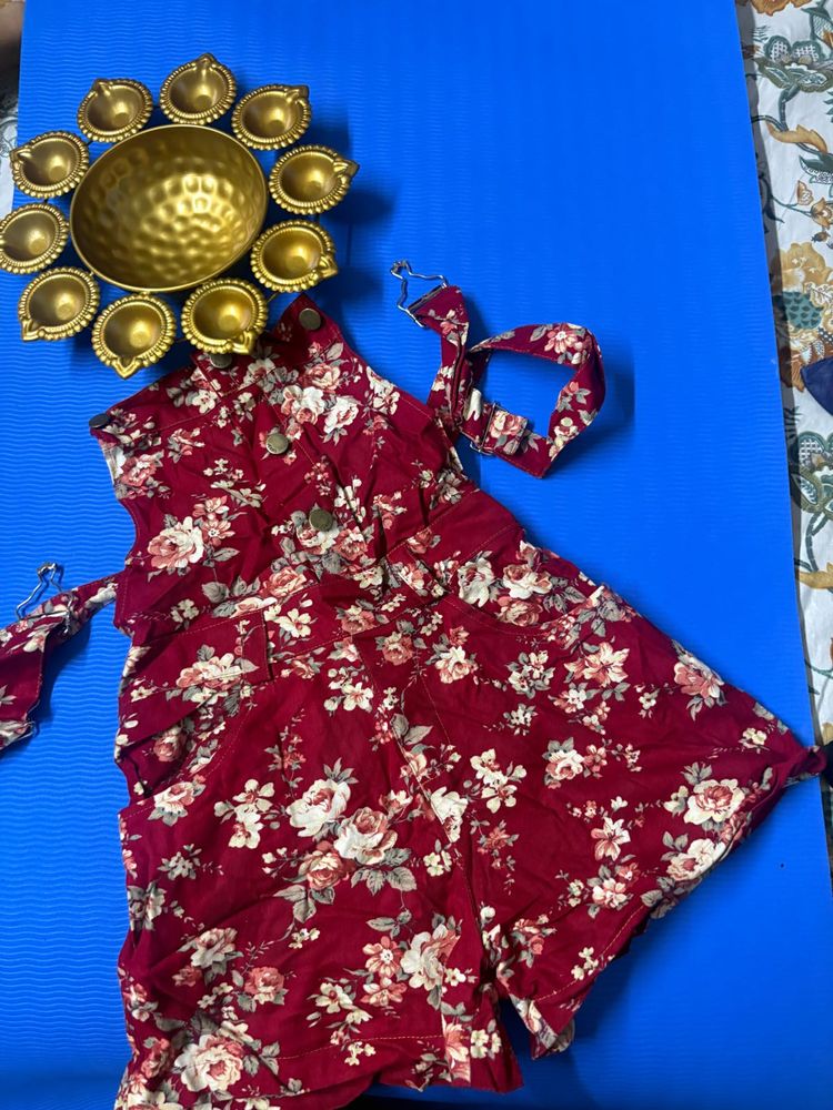 Maroon Floral Print Ethnic short dangree