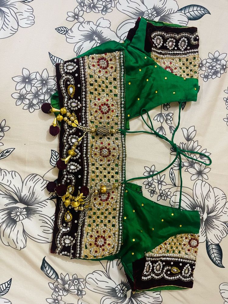Emerald green diamond work blouse