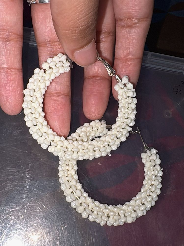 Beautiful White Hoop Earrings
