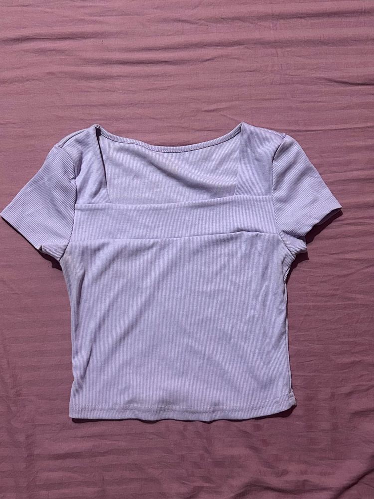 Cute Lilac Ribbed Square Neck Top