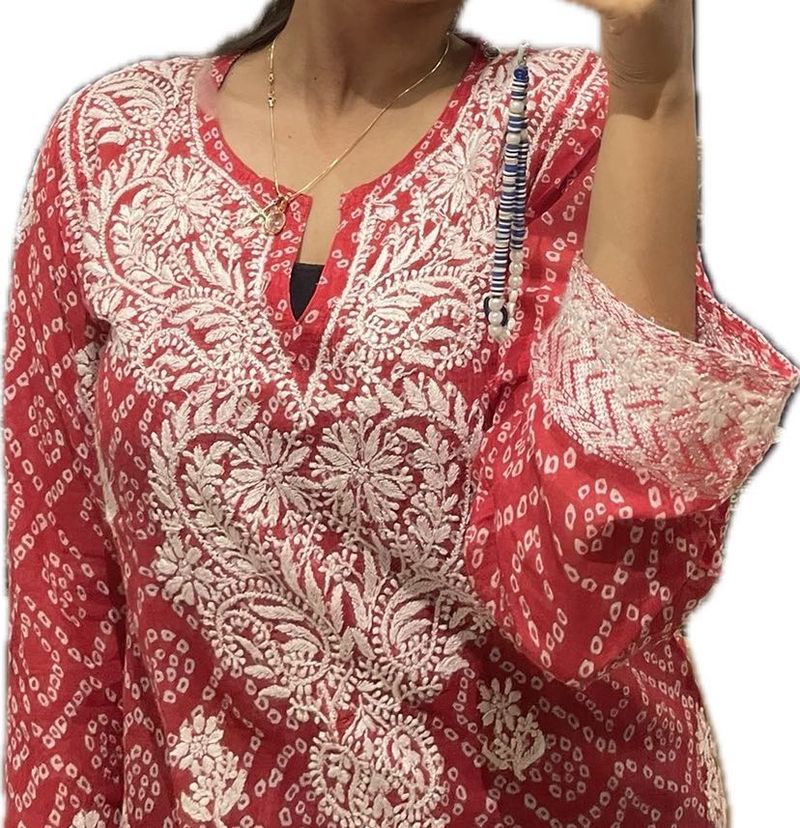 Chikankari Red Kurta