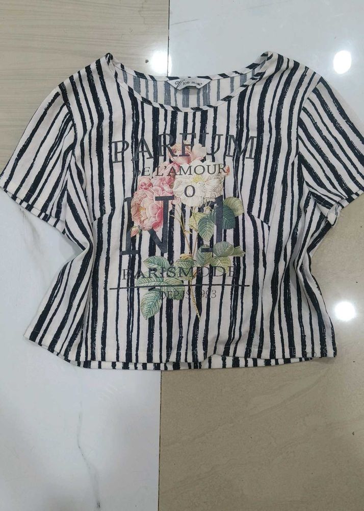 Striped Floral Print Top