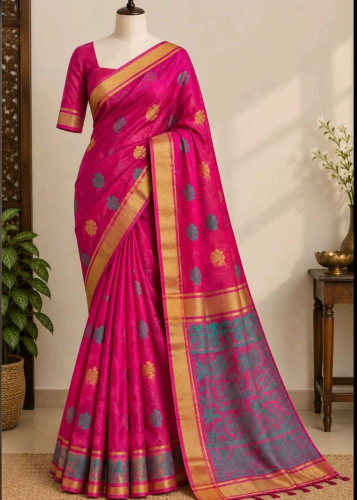 Elegant Rani Pink Kanjivaram-Style Silk Saree with