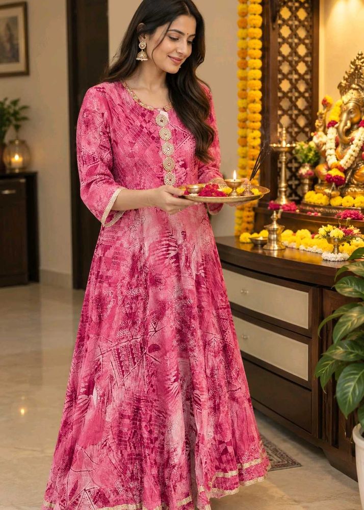 Elegant Red Printed Anarkali Kurti