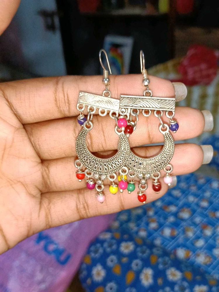 Boho Multicolor Bead Jhumka Earrings