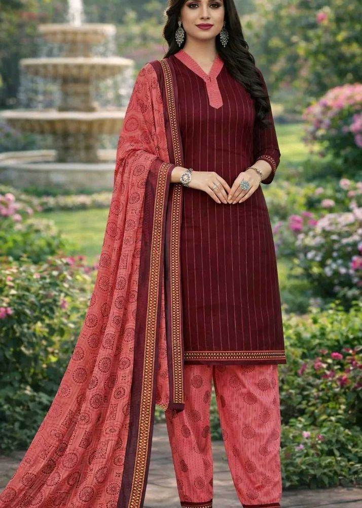 Elegant Striped dress material with Dupatta