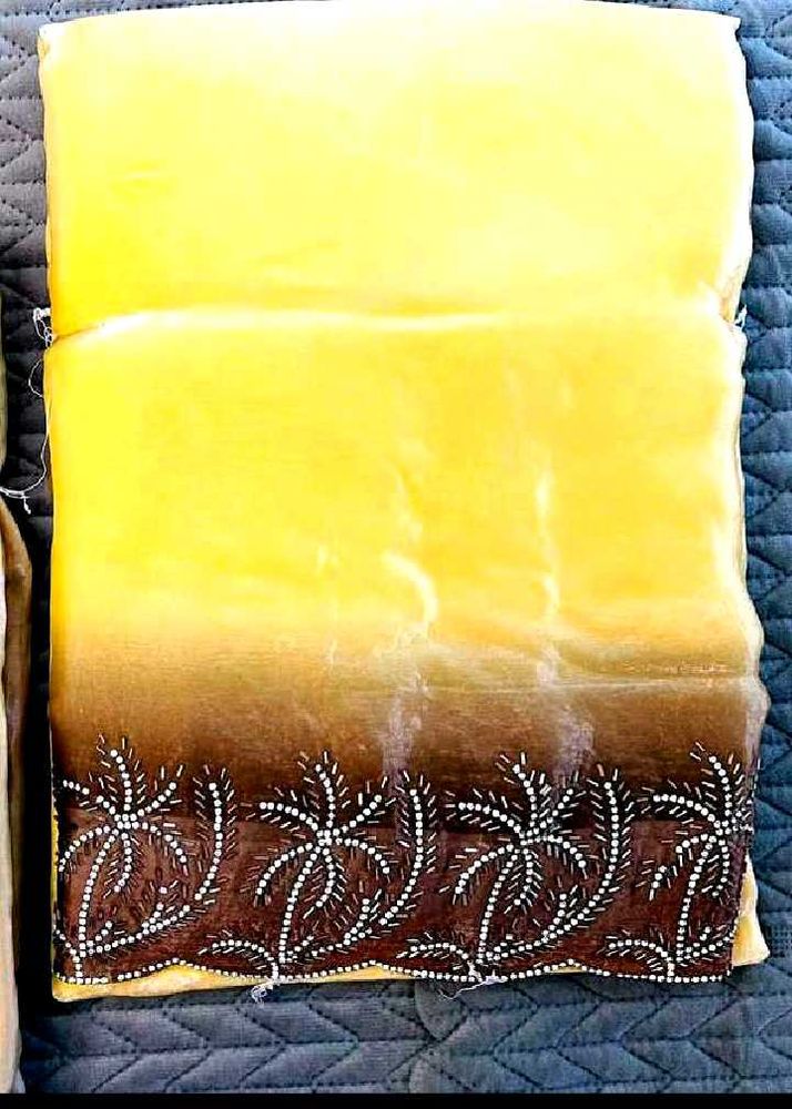 Beautiful Yellow Saree with Beaded Border