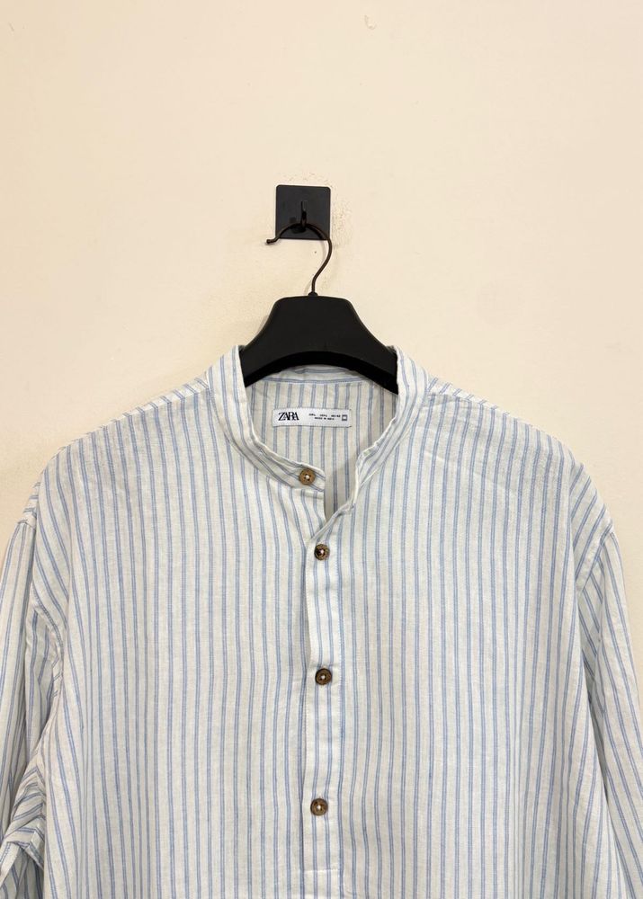Zara Striped Band Collar Shirt